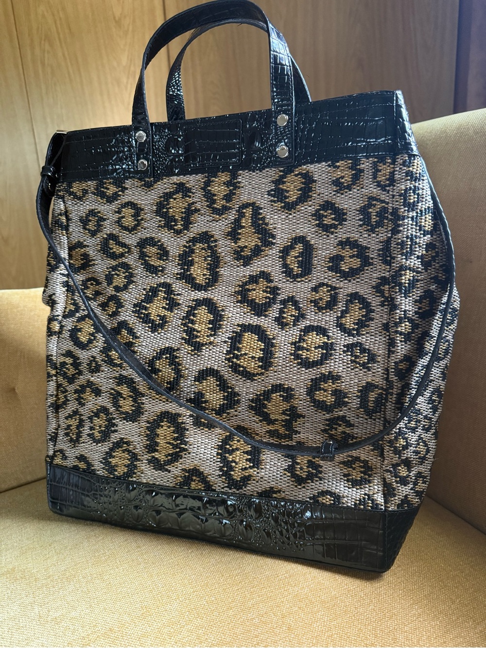 Brahmin Leopard Print Tote with Black Croc-Embossed Trim - Picture 11 of 11